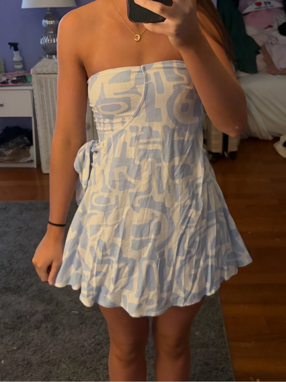 Blue & White Strapless Kids Summer Dress with Side Tie